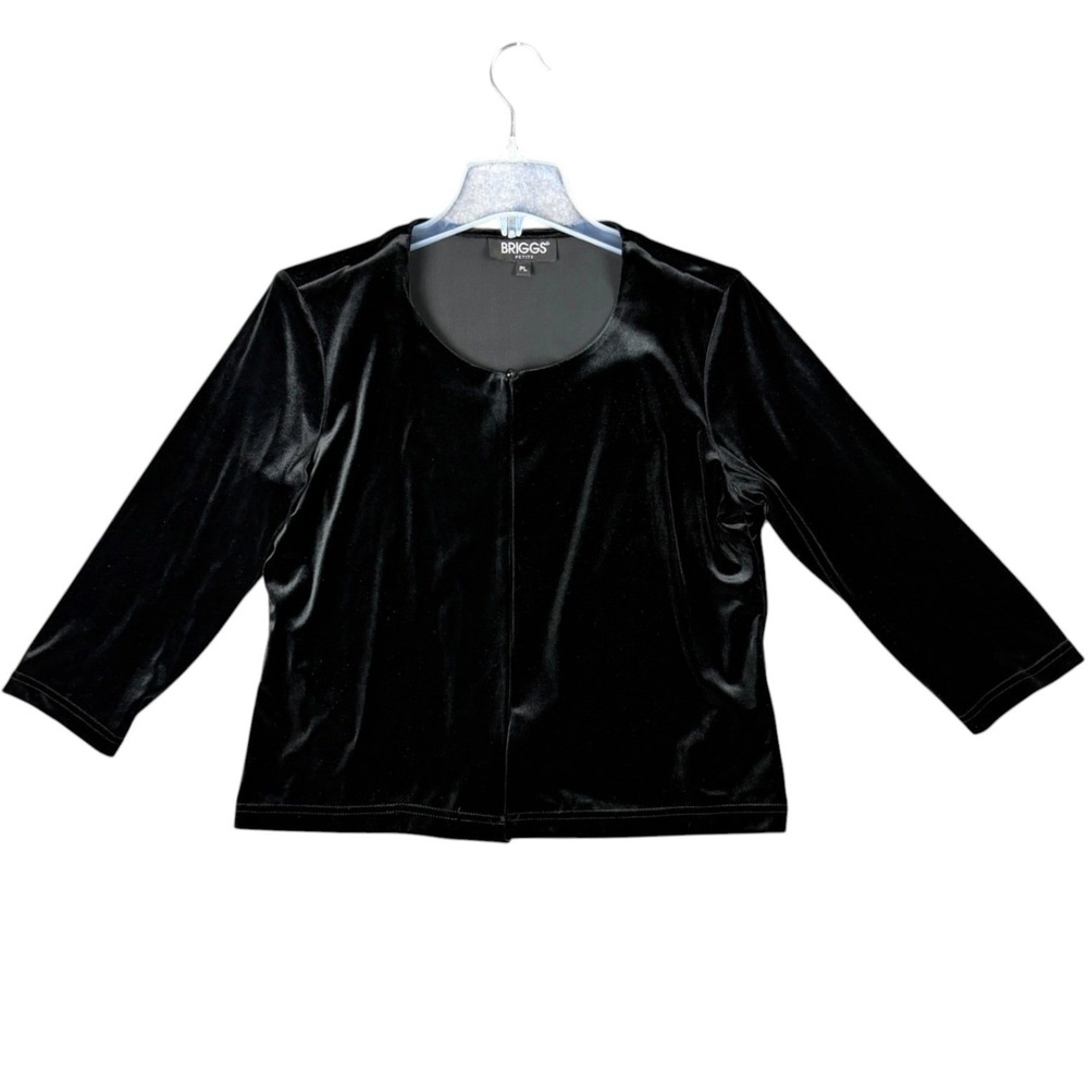 Briggs Petite Women's PL Black Velvet 2 Piece Cardigan Tank Set Glitter Glam
